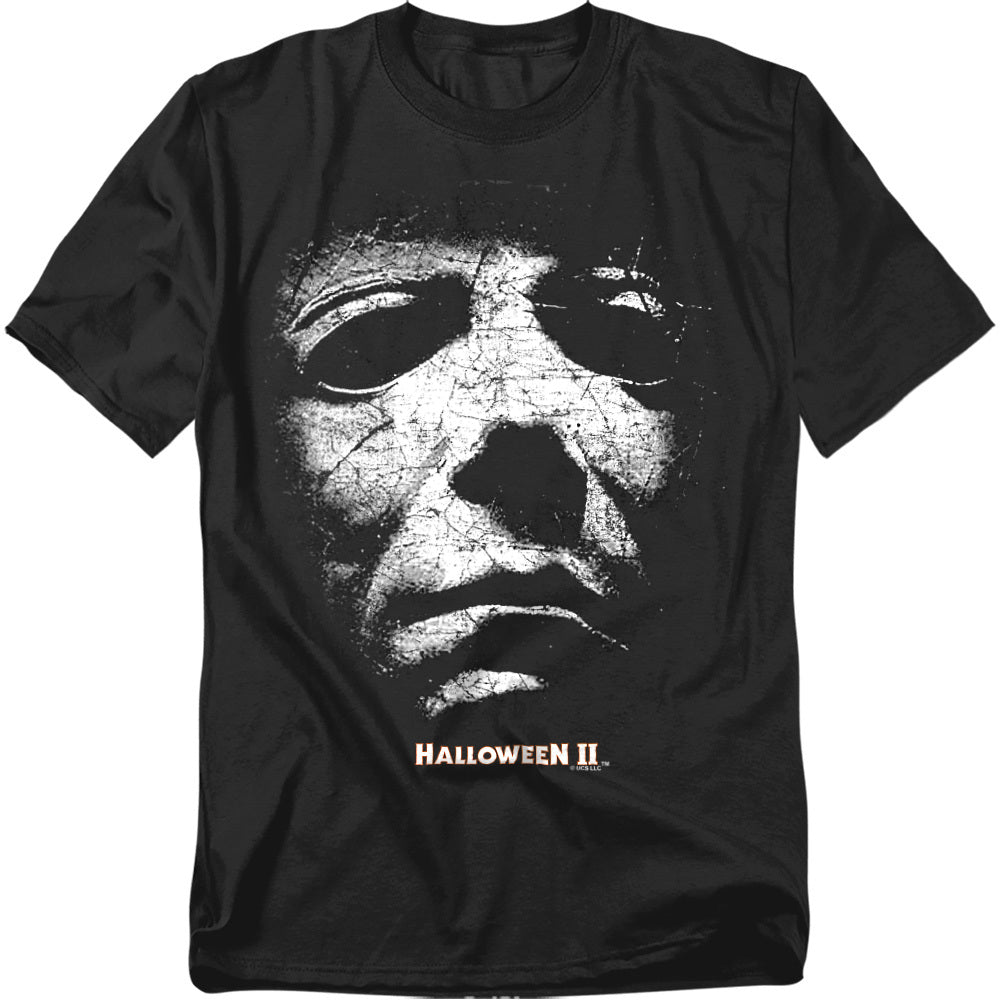 Black t-shirt with a graphic of a face and 'Halloween II' text on a white background