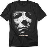 Black t-shirt with a graphic of a face and 'Halloween II' text on a white background