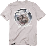 Gray t-shirt with 'Back to the Future' graphic design featuring Marty McFly and Doc Brown.