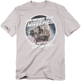 Gray t-shirt with 'Back to the Future' graphic design featuring Marty McFly and Doc Brown.