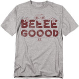 Gray t-shirt with red 'BEEEE GOOOD' text and E.T. graphic on a white background