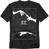 Black t-shirt with 'E.T. The Extraterrestrial' graphic design on a white background