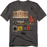 Gray t-shirt with 'Back to the Future' themed graphic design on a white background