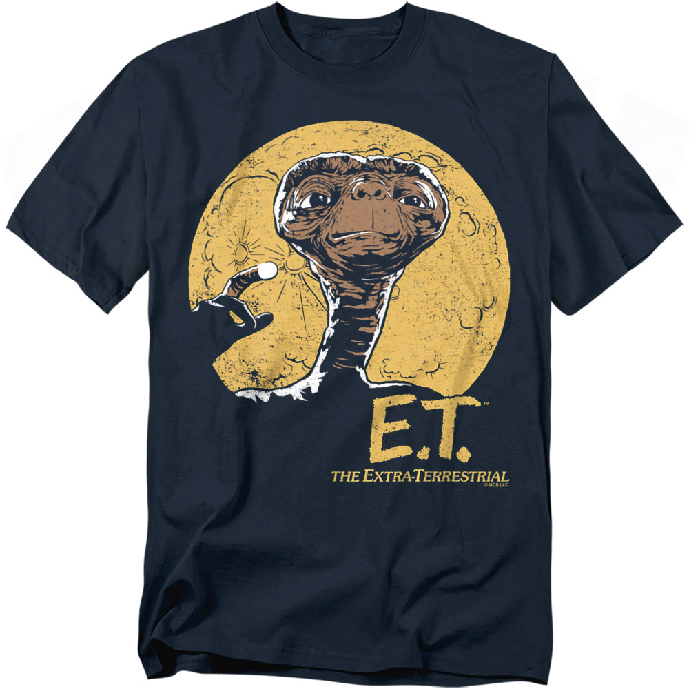 Black t-shirt with E.T. graphic on a white background