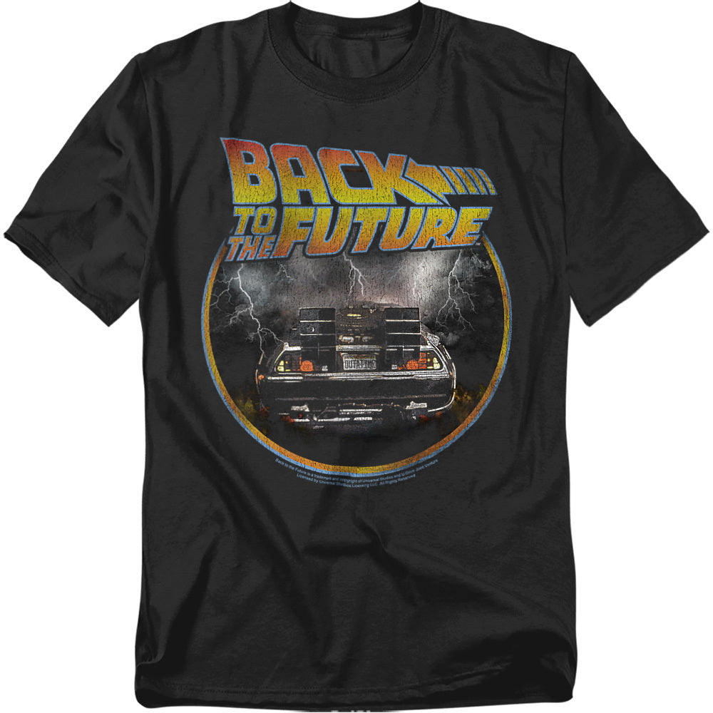 Black t-shirt with 'Back to the Future' graphic design featuring a vintage car.