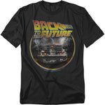 Black t-shirt with 'Back to the Future' graphic design featuring a vintage car.