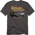 Gray t-shirt with 'Back to the Future' graphic design featuring a car.