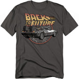 Gray t-shirt with 'Back to the Future' graphic design featuring a car.