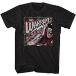 Warrant Louder Harder Faster album-style graphic T-shirt in red, white, and black.