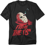 Black t-shirt with a graphic of a skull and 'Friday the 13th' text
