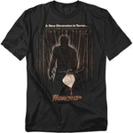 Black t-shirt with 'Friday the 13th' graphic design featuring a silhouette and text.