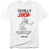 White t-shirt with 'Totally Sick' and Gremlins graphic on a white background