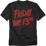 Black t-shirt with red 'Friday the 13th' text