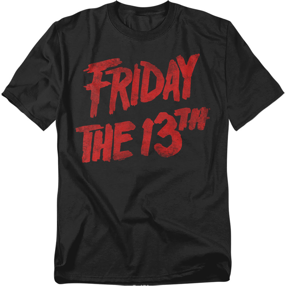 Black t-shirt with red 'Friday the 13th' text