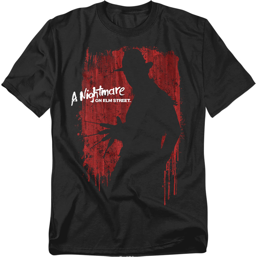 Black t-shirt with red graphic and 'A Nightmare on Elm Street' text
