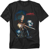 Black t-shirt with 'A Nightmare on Elm Street' graphic design featuring Freddy Krueger.