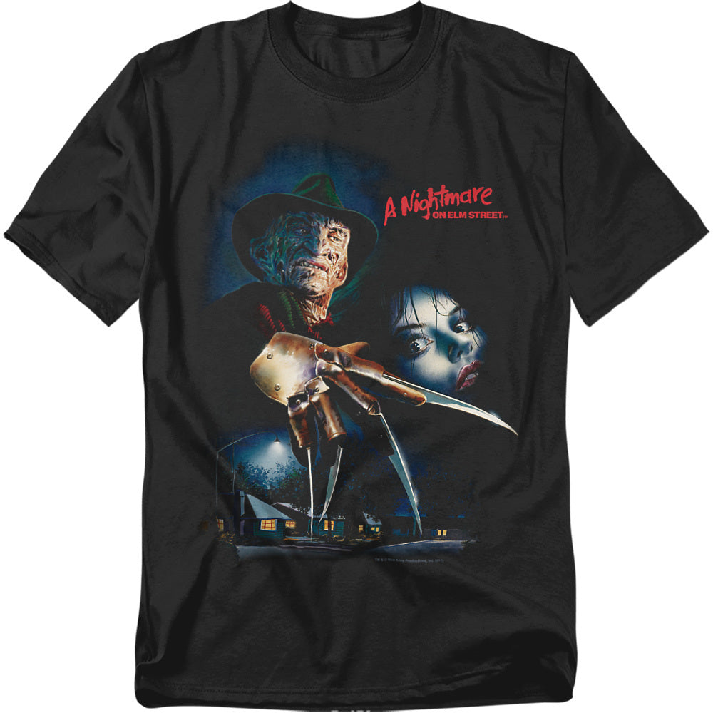 Black t-shirt with 'A Nightmare on Elm Street' graphic design featuring Freddy Krueger.