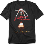Black t-shirt with 'A Nightmare on Elm Street' graphic design featuring a knife and a head.