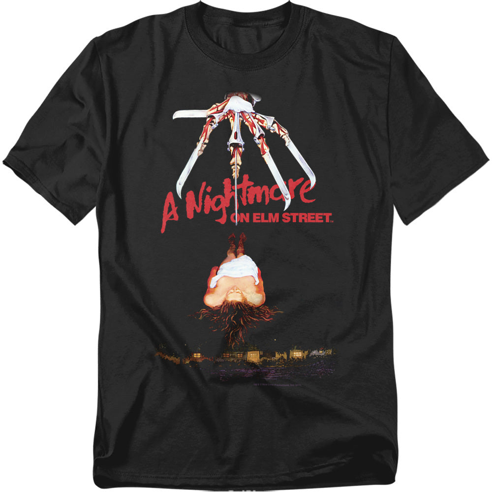 Black t-shirt with 'A Nightmare on Elm Street' graphic design featuring a knife and a head.