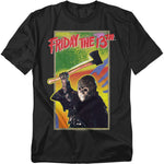 Black t-shirt with 'Friday the 13th' graphic design featuring a character holding an axe.