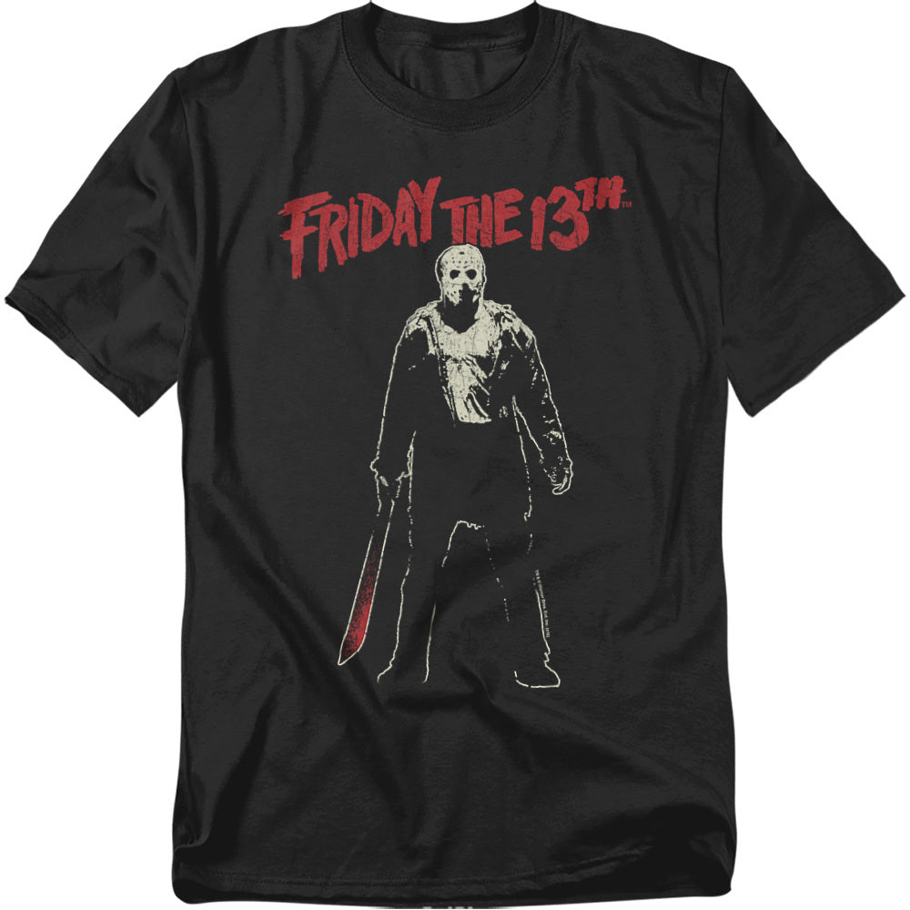Black t-shirt with 'Friday the 13th' graphic design featuring a character holding a knife.