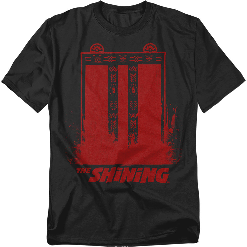 Black t-shirt with red 'The Shining' graphic design on a white background