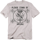 Gray t-shirt with 'Please Stand By' graphic and 'Gremlins 2' text on a white background