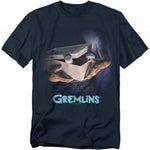 Black t-shirt with Gremlins graphic design on a white background