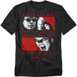 Black t-shirt with graphic design featuring The Lost Boys logo and imagery.