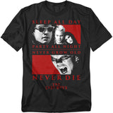 Black t-shirt with graphic design featuring The Lost Boys logo and imagery.