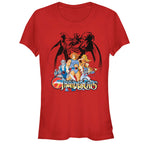 Red ThunderCats graphic t-shirt featuring Lion-O and the ThunderCats team beneath the shadow of Mumm-Ra
