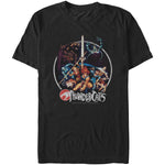 ThunderCats heroes and villains group t-shirt featuring Lion-O and classic 1980s cartoon characters on black
