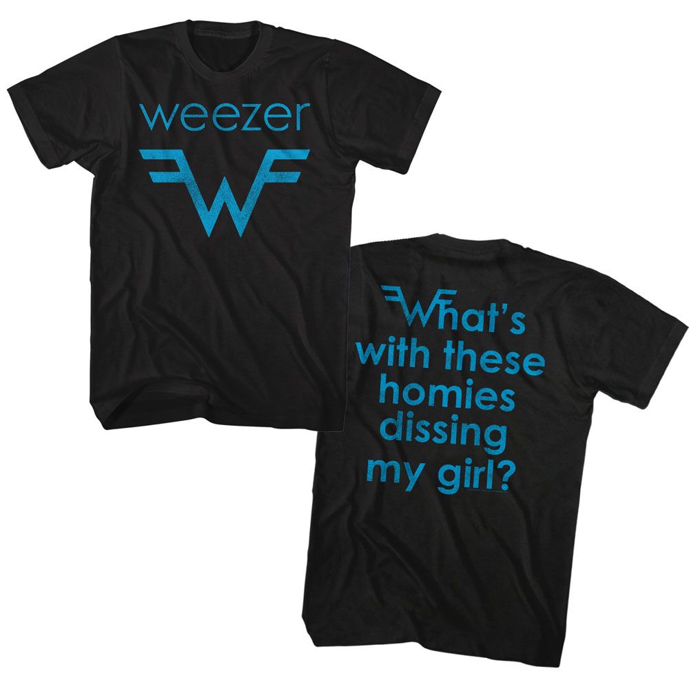 officially licensed Weezer Blue Logo and Lyrics Black T-Shirt tee