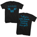 officially licensed Weezer Blue Logo and Lyrics Black T-Shirt tee