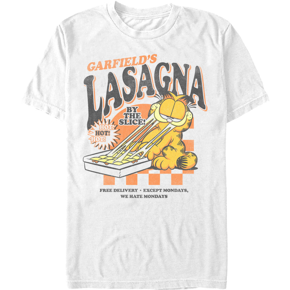 Vintage Garfield cartoon shirt with lasagna by the slice retro diner style design