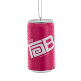 TAB soda can Christmas ornament in bright pink with condensation droplets.