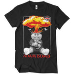 Black t-shirt with 'Adam Bomb' graphic design featuring a cartoon character with an atomic explosion on its head.