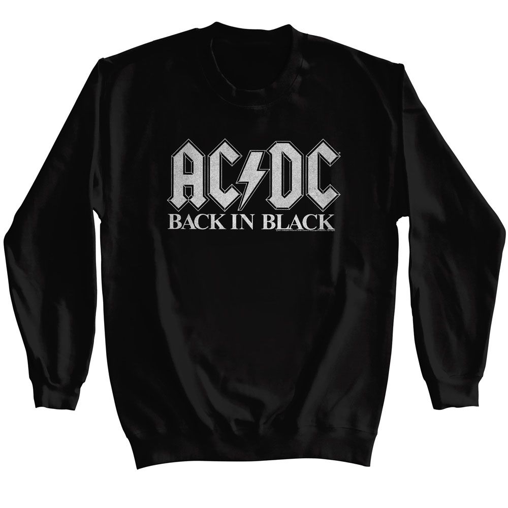 Officially licensed AC/DC Back in Black logo sweatshirt on black