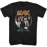 Black T-shirt featuring a circular vintage-style portrait of AC/DC with “Highway to Hell” text below the band members.