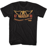 Black Aerosmith T-shirt featuring 87 88 Permanent Vacation Tour graphic with distressed wings logo