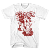 White Aerosmith T-shirt featuring Permanent Vacation album artwork in red graphic print