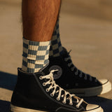 Checkered Crew Socks – Slate Blue & Cream