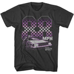Officially licensed Back to the Future 88 MPH DeLorean checkerboard t-shirt