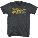 Back to the Future Say Hi to Your Mom retro text T-shirt with colorful 80s style lettering