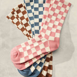 Checkerboard Crew Socks: Blush & Cream