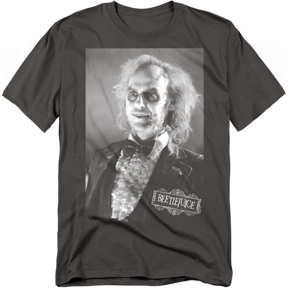 Beetlejuice black and white portrait T-shirt with classic character image