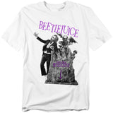 Beetlejuice Here Lies Betelgeuse T-shirt with tombstone and skeleton graphic