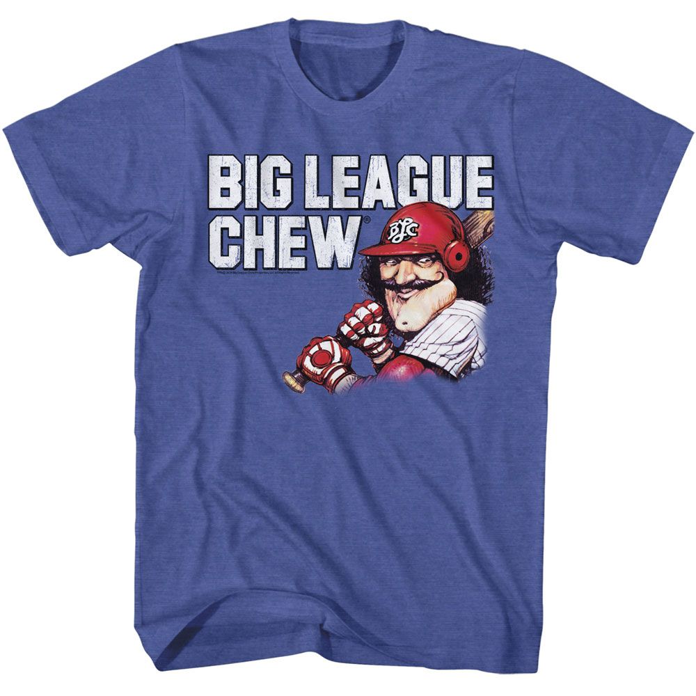 Big League Chew T-shirt featuring cartoon baseball batter with bat and classic logo