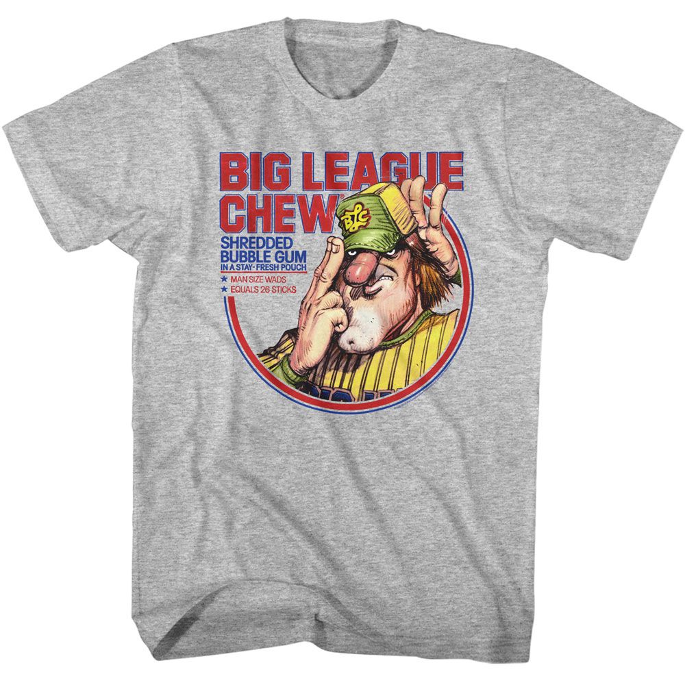 Big League Chew T-shirt featuring classic logo and cartoon ballplayer in circular badge design