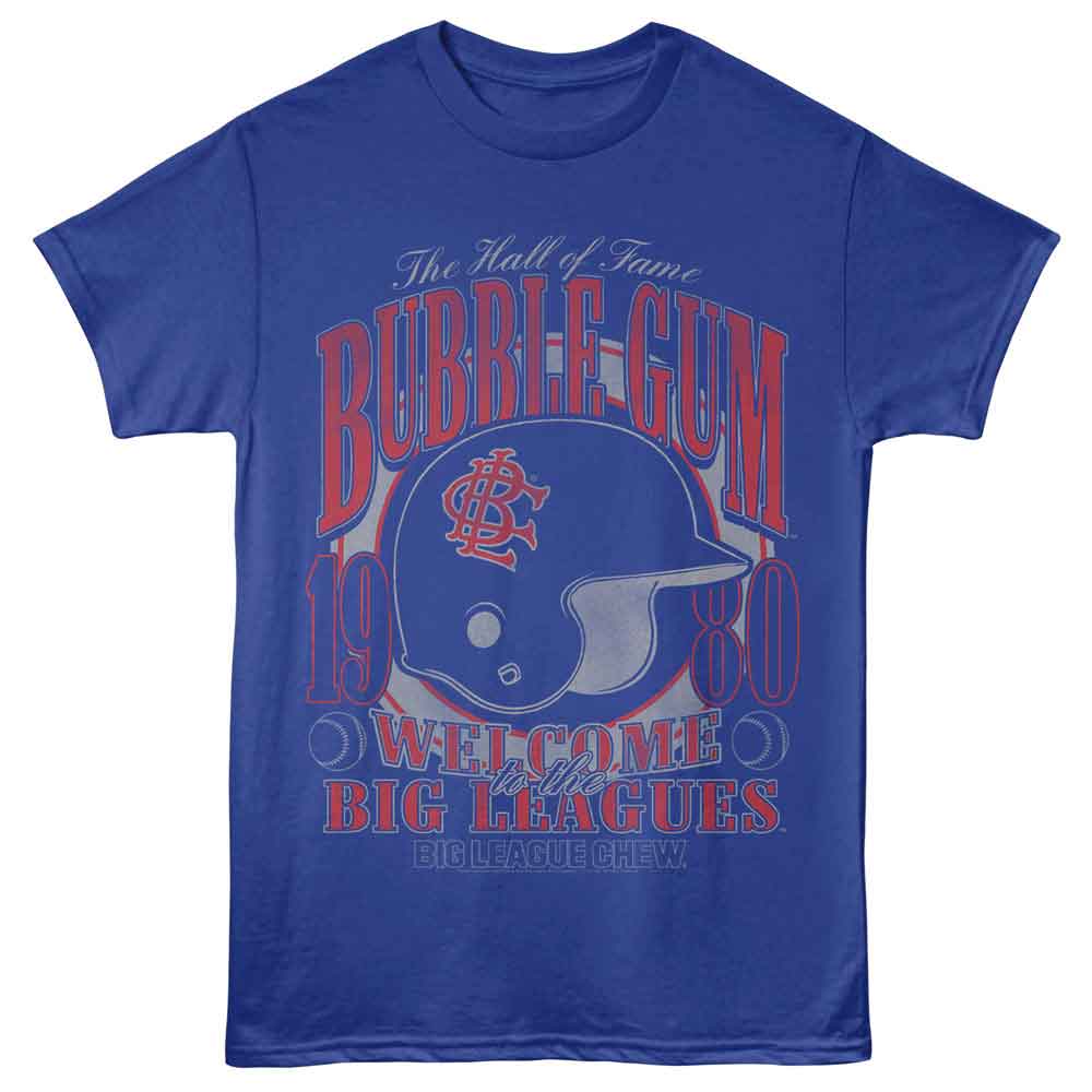Big League Chew Hall of Fame 1980 T-shirt with blue helmet and vintage baseball design